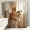 1Pc Playful Ginger Tabby Cat On Toilet Reading Newspaper Shower Curtain - Cozy Polyester Bathroom Decor Curtains For Bathroom