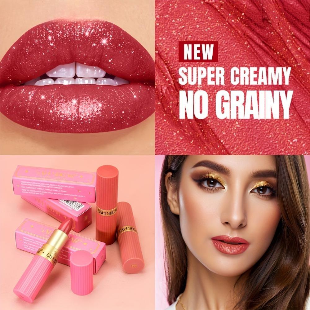 Nude Pink Luxuriöser Metallischer Glitzer Lippenstift Lang Anhaltend Wasserdicht Nicht Verblassend Schimmernd Perlglänzend Funkelnd Braun Lipgloss Make-up