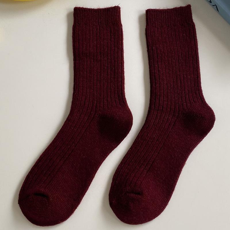 Damen Baumwolle Lockere Socken Herbst Winter Stricken Einfarbige Lange Schwarz Rosa Koreanische Japanische Schülerinnen Winterstrümpfe Retro