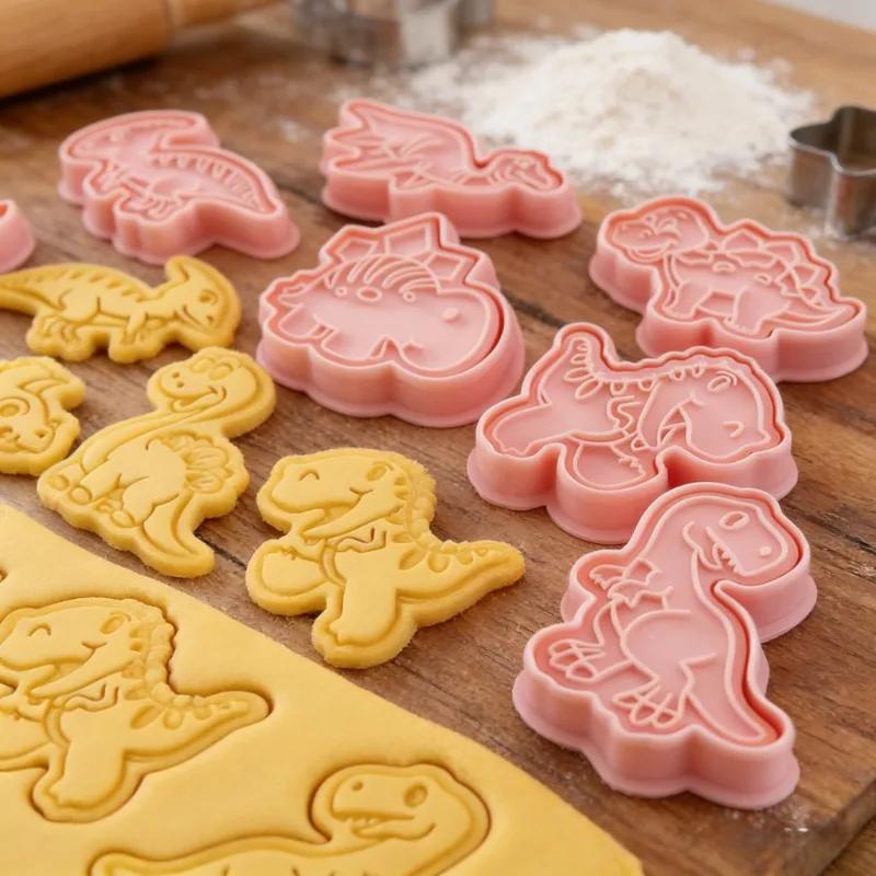 Biscuit Pastry Baking Molds 8pcs Dinosaur Animal Cookie Cutters Stamp Embosser Bakeware Kitchen Baking Supplies Home Accessory
