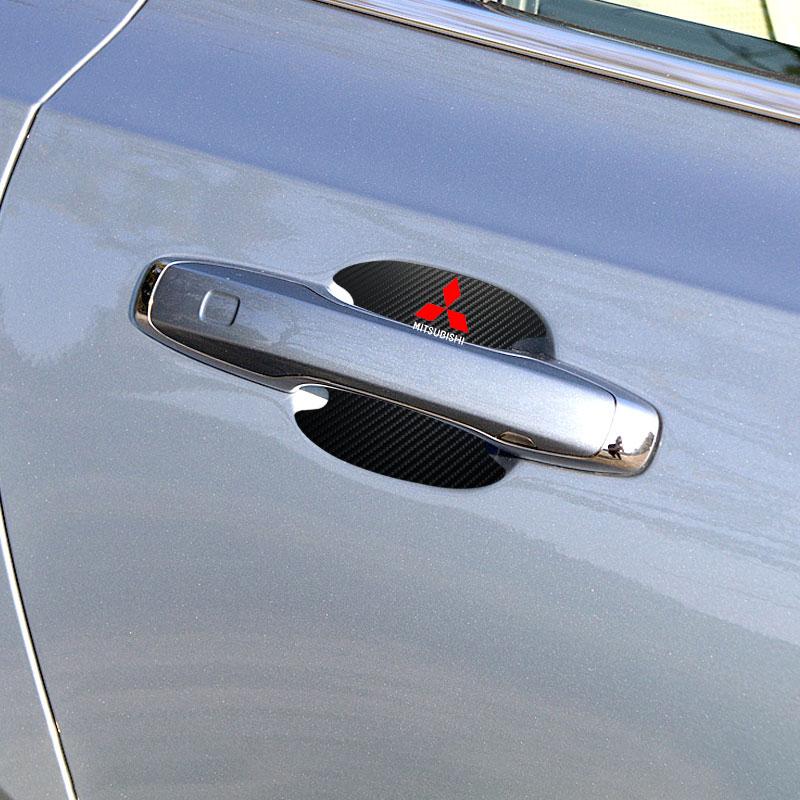 4PCS Car Door Handle Protection Sticker Emblem Car Styling For Mitsubishi Asx Lancer Outlander Pajero Ralliart Accessories