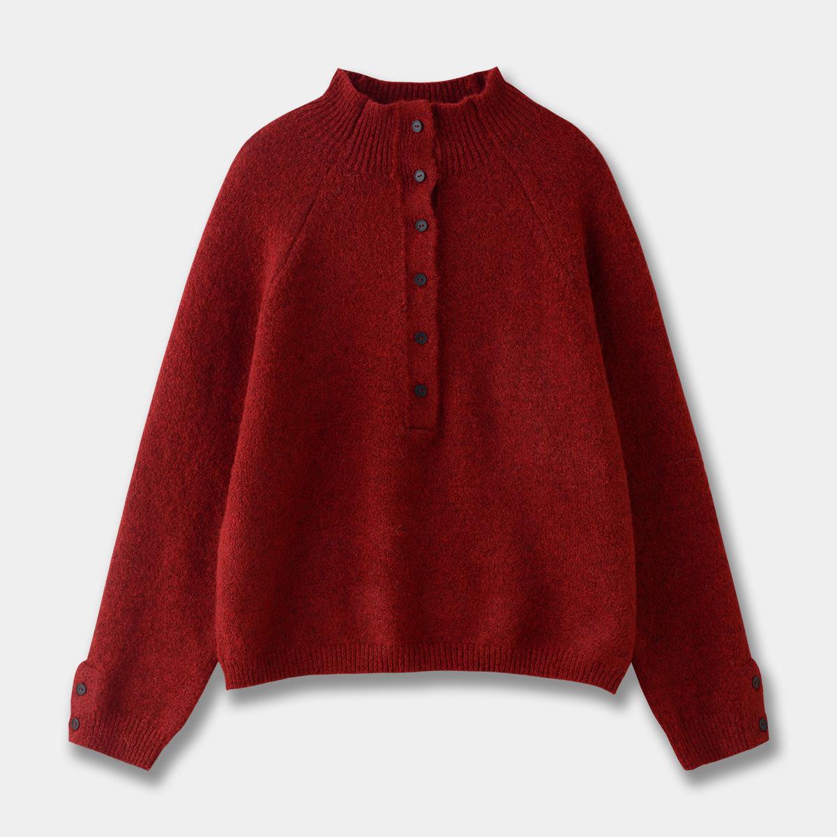 

Женский красный свитер из шерсти альпаки Cor24 — мягкий, теплый свитер с длинными рукавами и полуворотником для осени и зимы красный