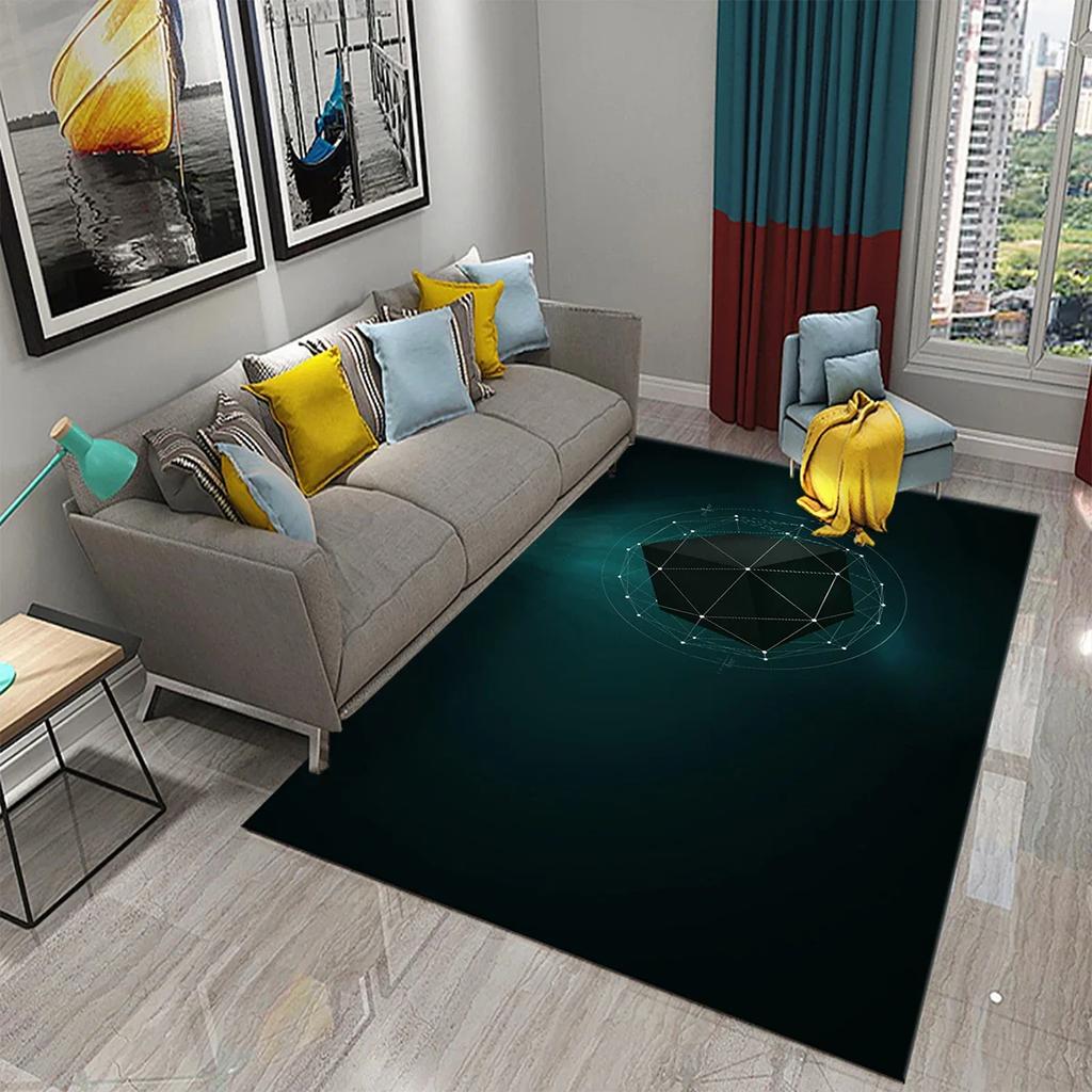 Glänzender Diamant Schwarz Teppich Kreatives Design Teppich für Erwachsene Modern Abstrakt Geometrische Teppiche Schlafzimmer Wohnzimmer Bereich Dekor Fußmatte