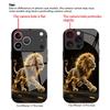 Goldenes Löwenmuster gehärtetes Glas Handyhülle geeignet für iPhone 17 16 15 14 13 12 11 Pro/Max/Plus sturzsichere Rückabdeckung