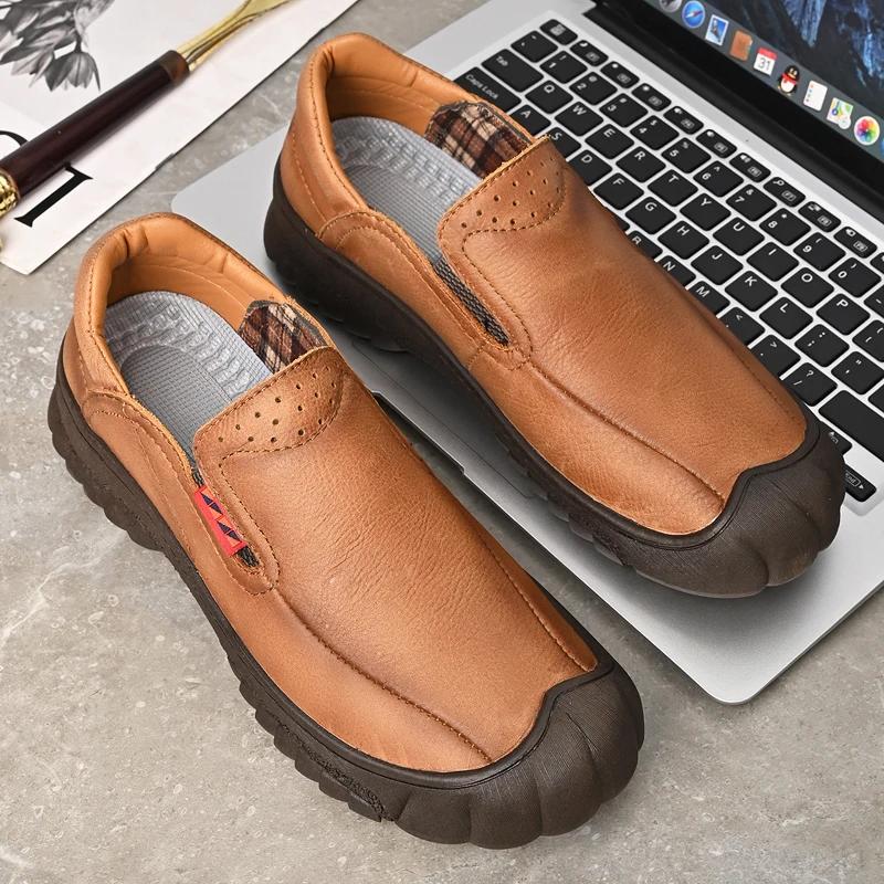 New Luxury Brand Men's Leather Casual Shoes Breathable Outdoor Sneakers Shoes Antiskid Sport Walking Trekking Climb Shoes Loafer