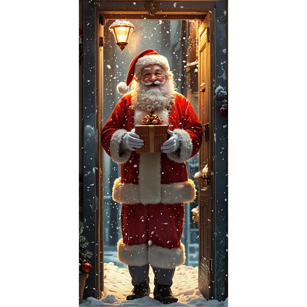 

Яркий баннер Санта-Клауса «Открой дверь» 2025 года, рождественские дверные накладки для рождественских дверей, рождественские украшения для сада на открытом воздухе, новинка