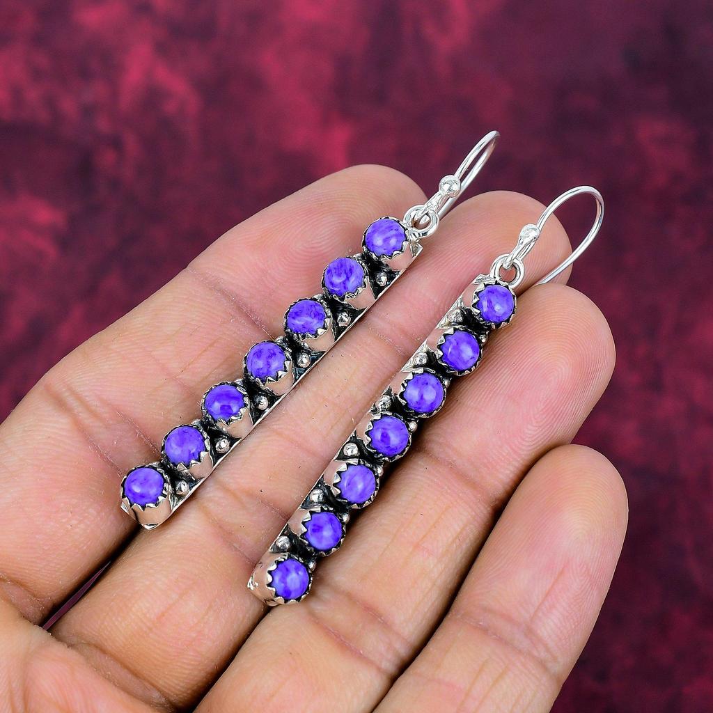 Charoite Handmade Gemstone Earrings Jewelry, 925 Solid Sterling Silver Earrings Antique Jewelry, For Engagement Gift