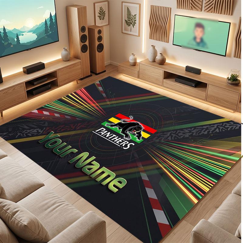 Penrith Panthers Personalisierter Kristall-Samt-Teppich, Benutzerdefinierter Name Text Weicher Anti-Rutsch-Teppich für Wohnzimmer Schlafzimmer
