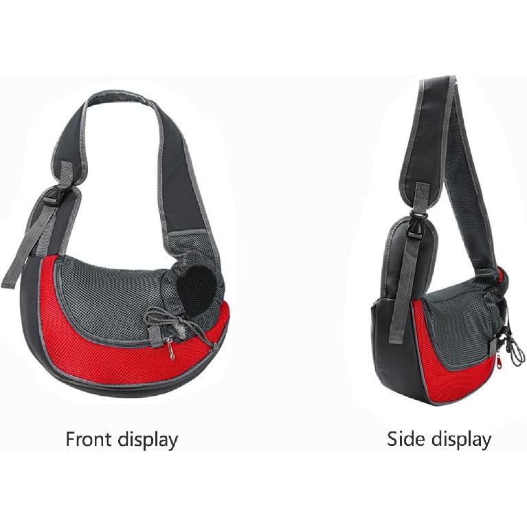 Small Pet Dog Cat Sling Carrier - Breathable Mesh Travelling Pet Hands-Free Sling Bag Adjustabled Padded Strap Front Pouch Single Shoulder Bag for