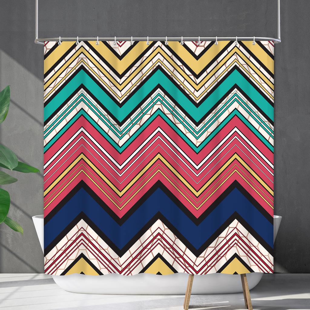 Shower Curtain Waterproof And Mildew-Proof Line Lattice Bathroom Striped Bathroom Curtain Shower Curtain Partition Curtain Free Of Punching
