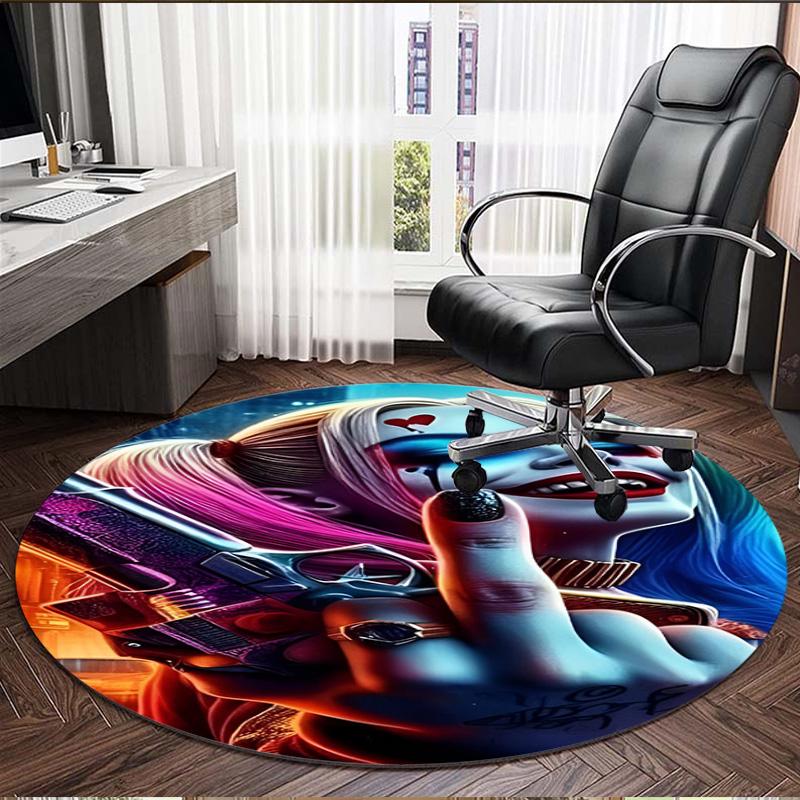 Harley Quinn Joker Print Round Rug, Washable Floor Carpet, For Entryway Dorm Laundry Room Office Study, Home Decor Birthday Christmas Gift