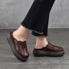 Johnature Vintage Genuine Leather Thick Soled Outdoor Slippers Round Toe Women's Slip-on Shoes