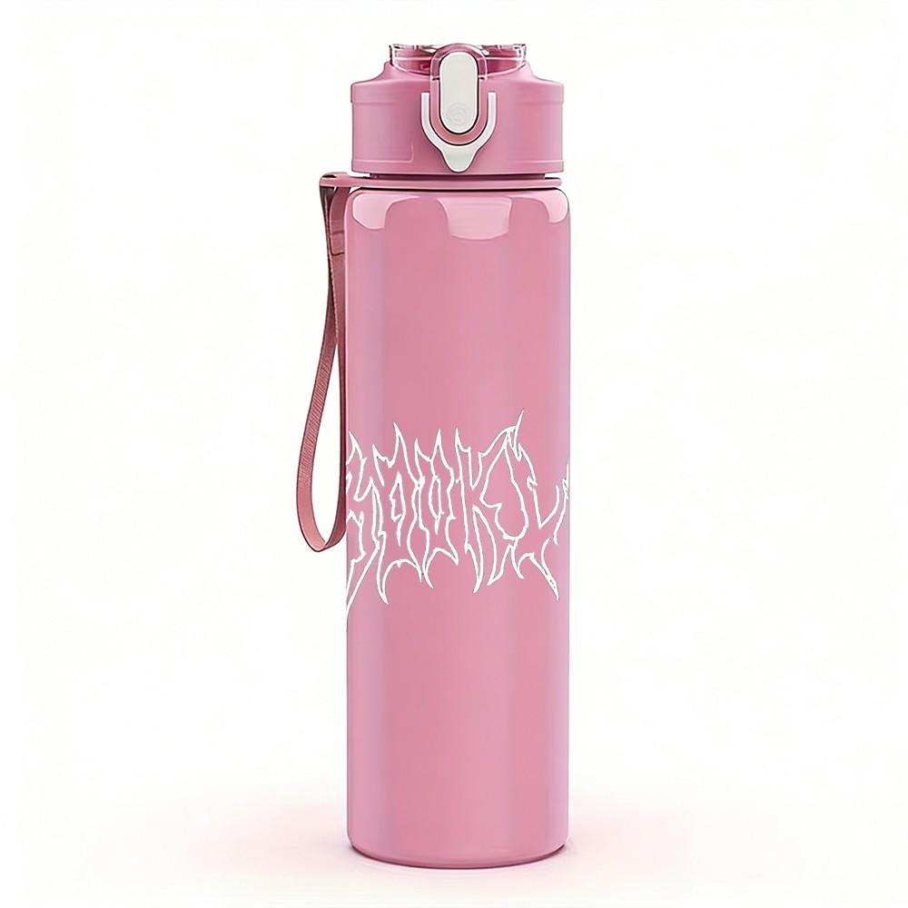 1PC Death Metal Band Text Font Print 750ml Color Plastic Sports Water Bottle Leakproof Flip Straw Lid Suitable for Sports Office Home Use