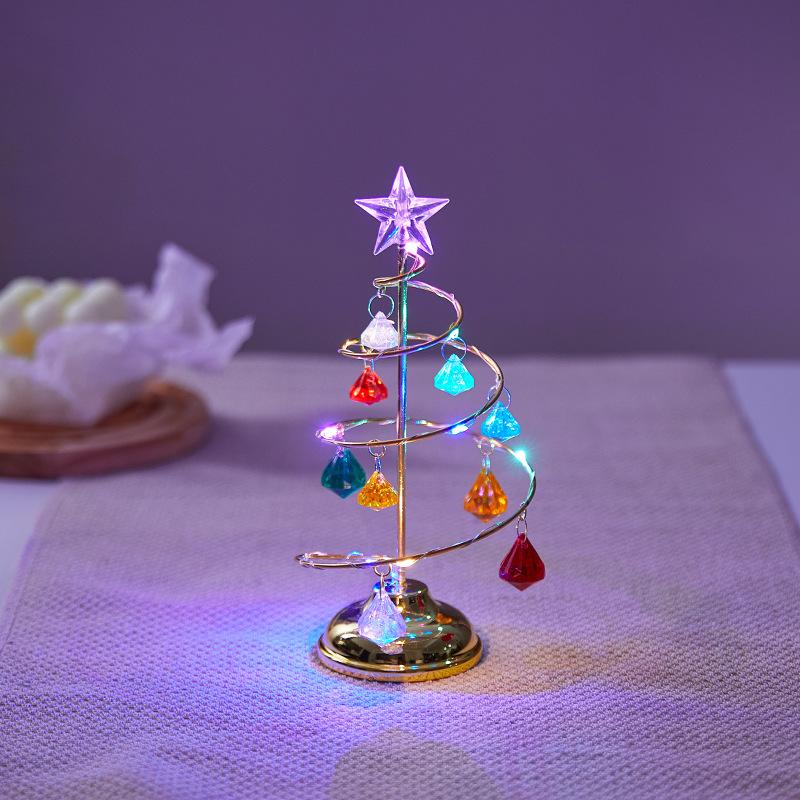 Christmas Decorations Electroplated Iron Christmas Tree Luminous Crystal Christmas Tree Night Light Christmas Gift Ornaments