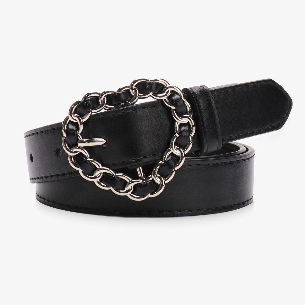 Adjustable Heart Buckle Belt Vintage Faux Leather Waistband Decorative Waist Belt  For Women
