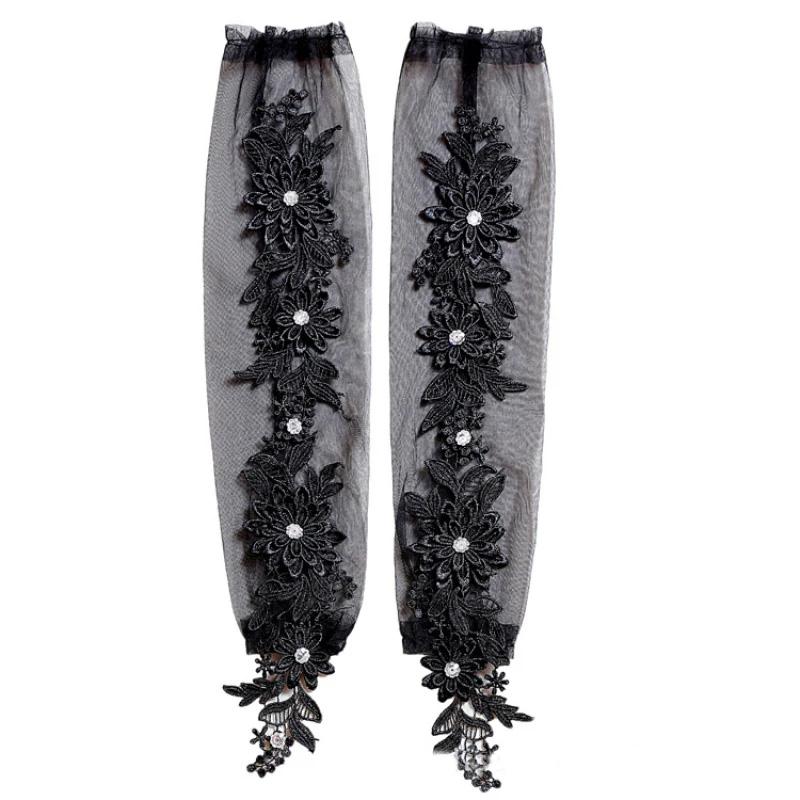 1 Pair Fingerless Gloves Hollow Out Patchwork Soft Breathable Bridal Gown Mittens Lace Embroidery