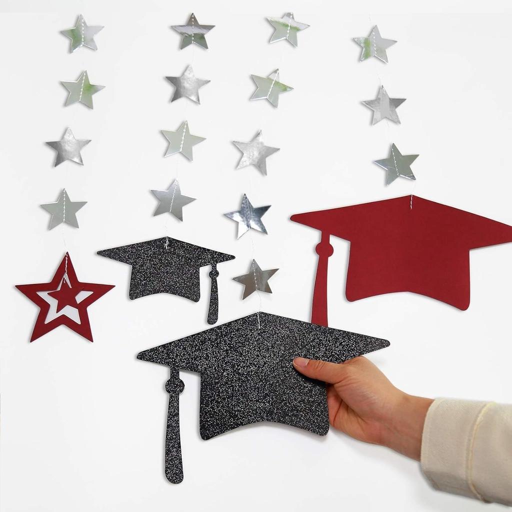 Cheerland 2026 Burgundy Graduation Decorations Black and Maroon Graudation Garland Congrats Grad Banner Cap Grad Party Decor Prom Decoration Silver