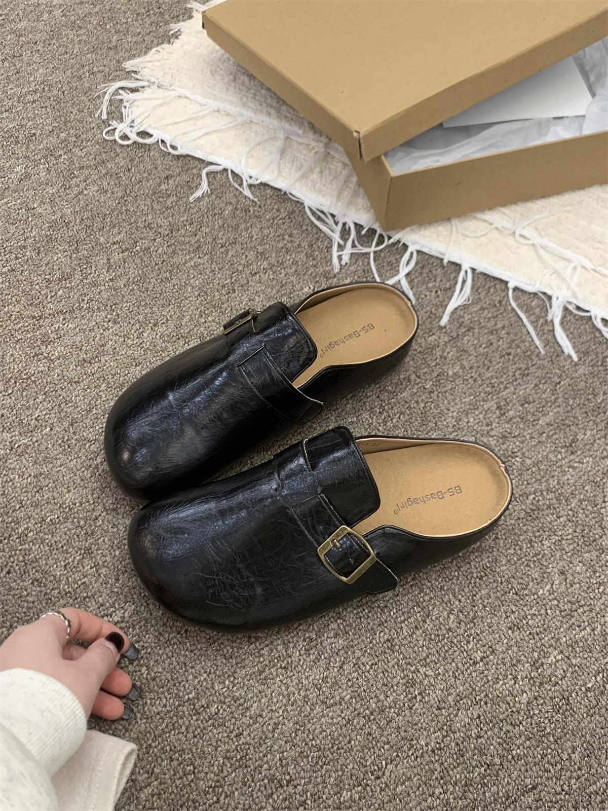 

Удобные повседневные лоферы-полушлепанцы с закрытым носком, женские с ремешком на пятке, слипоны-мюли для женщин, на платформе, новинка 2025, комфорт 40 чёрный