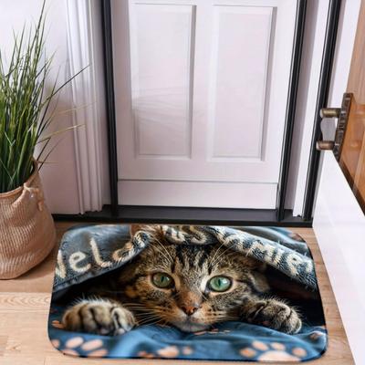 1 Stück Katze späht unter Matte mit Pfote Fußmatte Modern Küche Polyester Teppich Rutschfest Bunt Innen Teppich, Für Zuhause Badezimmer Schlafzimmer Wohnzimmer