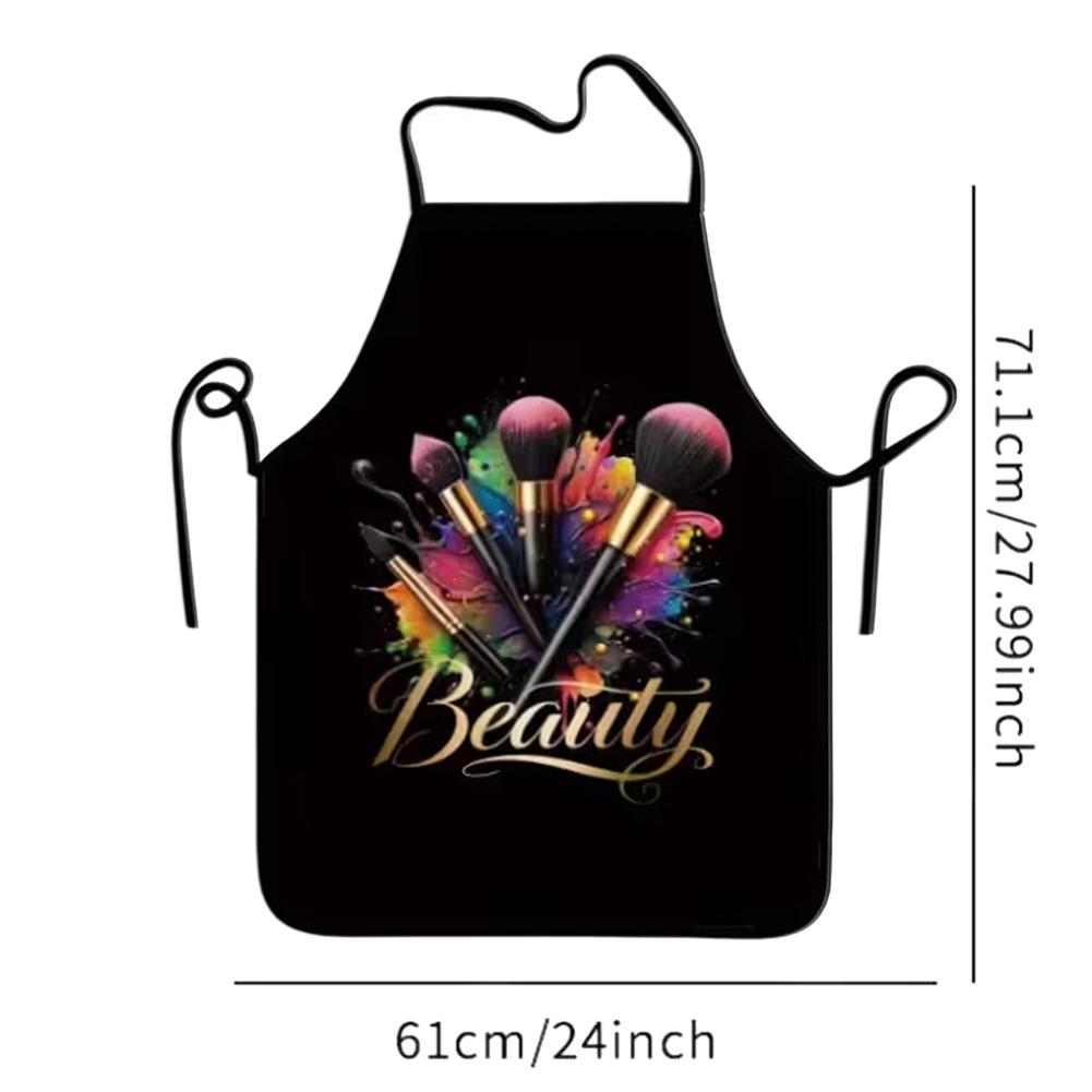 Makeup Brush Pattern Apron Polyester Fabric Stain Resistant Water Oil Proof For Professional Beautician Home Kitchen Accessory