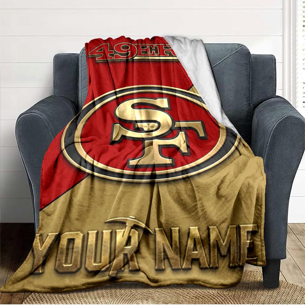 Name Custom SF 49ers Print Flannel Blanket High Quality Warm Comfortable Cover for All Seasons Perfect for Gifts Home Decor