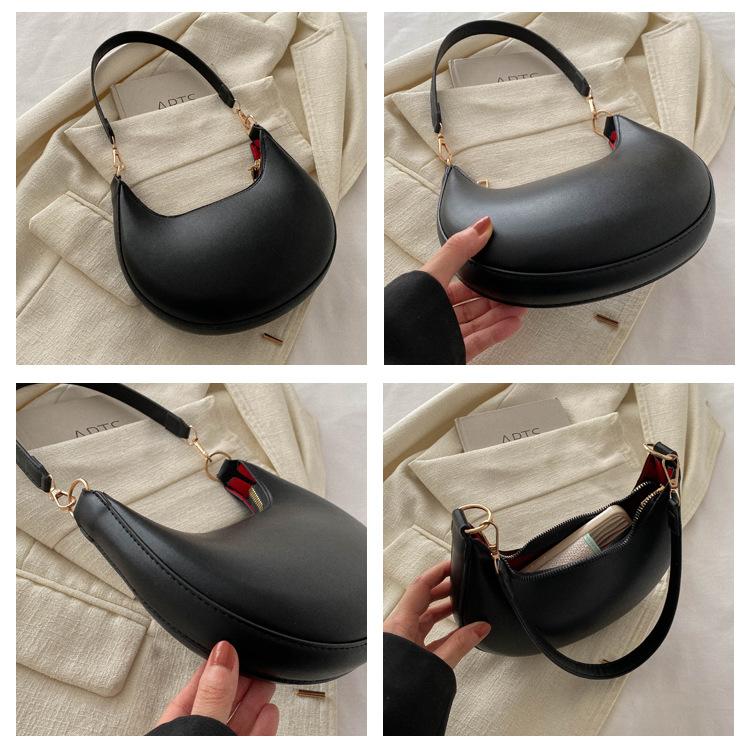 Retro-Stil Kunstleder Halbmond-Schultertasche für Damen Minimalistische Crossbody-Handtasche KTB