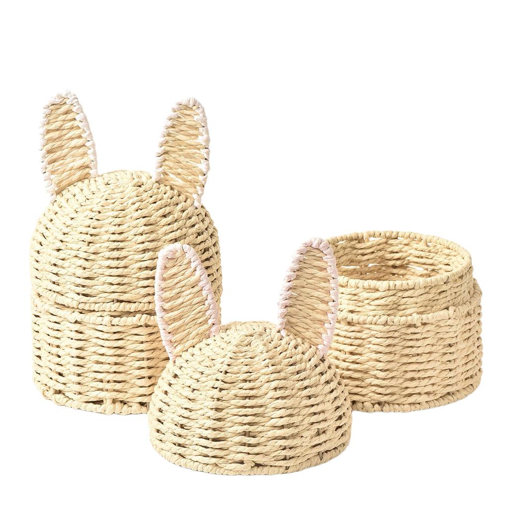 Portable Handwoven Basket with Rabbits Ears for Easy Movement Ideal for Kids Room Decoration and Storage Needs