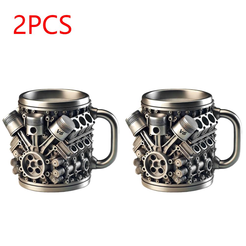 1/2 Piezas Taza de Café con Diseño de Motor de Coche 3D Taza de Acero Inoxidable y Resina Tazas de Cerveza Accesorios Divertidos para Beber Para el Hogar y la Oficina Bar