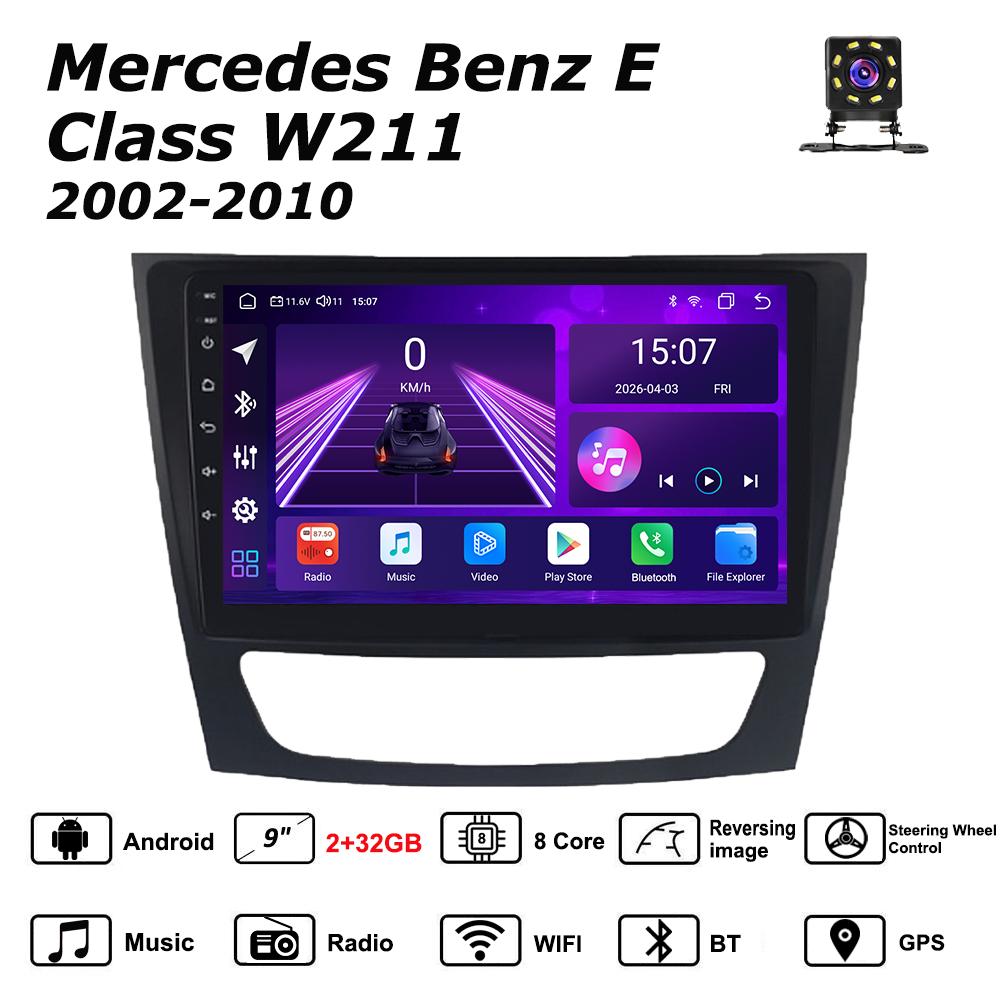 

Автомобильная магнитола Android Car-Play для Mercedes Benz E-Class W211 2002-2010 Мультимедийный плеер Головное устройство Стерео Навигация GPS BT WIFI, 8 ЯДЕР , 2+32 ГБ чёрный