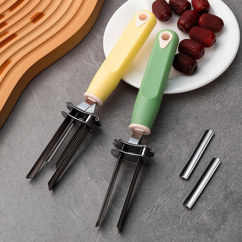 4 In 1 Stainless Steel Cherry Red Dates Pear Seed Remover Multi-Function Fruit Seed Corer Remover Slicer Knife Kitchen Gadgets