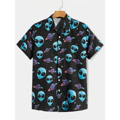 Herrenhemden Astronauten-Druck 2025 Sommer Hawaii Kurzarmhemd Herren Strand Atmungsaktive Oberteile Outdoor Street Herrenbekleidung