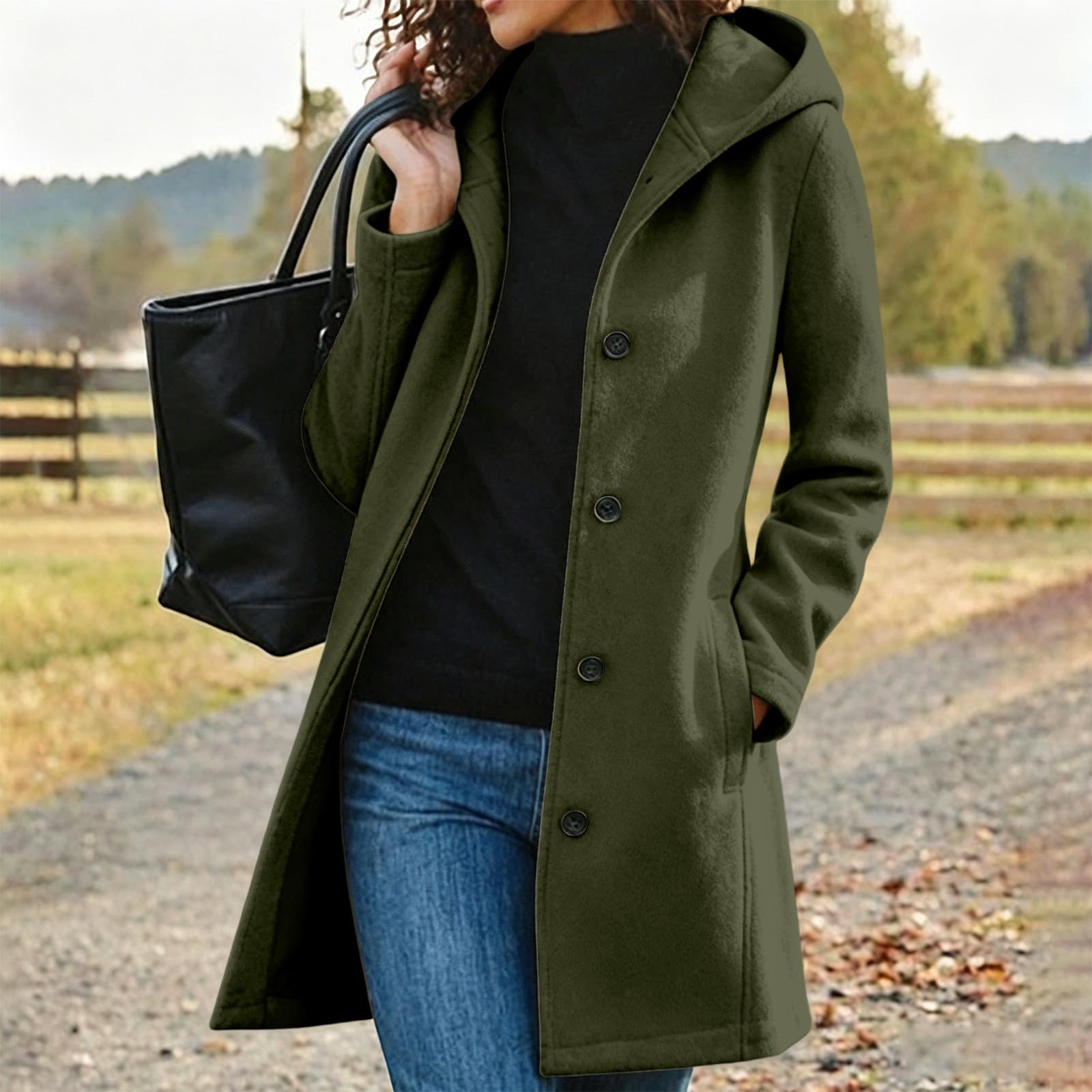 Women`s Casual Long Wool Coat with