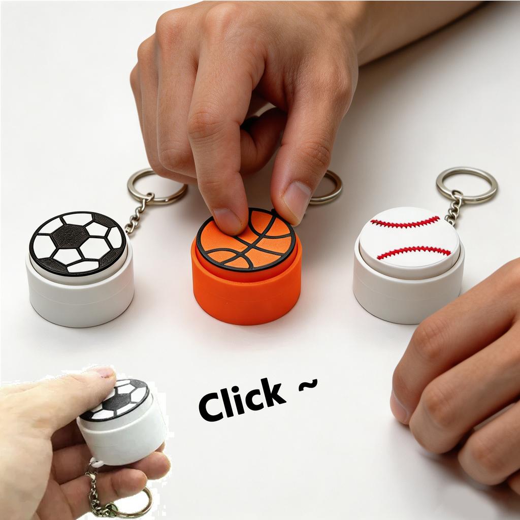 Sports Balls Fidget Clicker Keychain Set - Basketball Football Tennis Baseball Anti-Stress Sensory Relief Bag Charm Car Key Ring