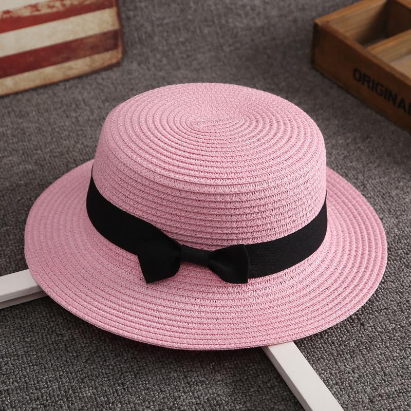 

Summer Straw Hat Women Men Wide Brim Sun Protection Bowknot Fashion Accessory Pink