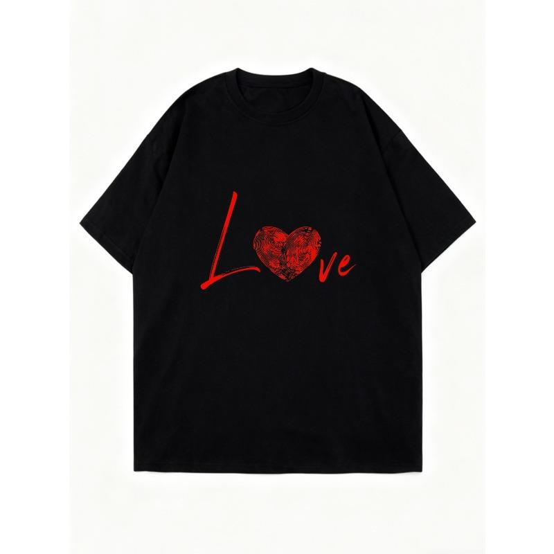Oversized T Shirt Dress Black Love Heart Print Graphic For Casual Wear And Daily Outfits