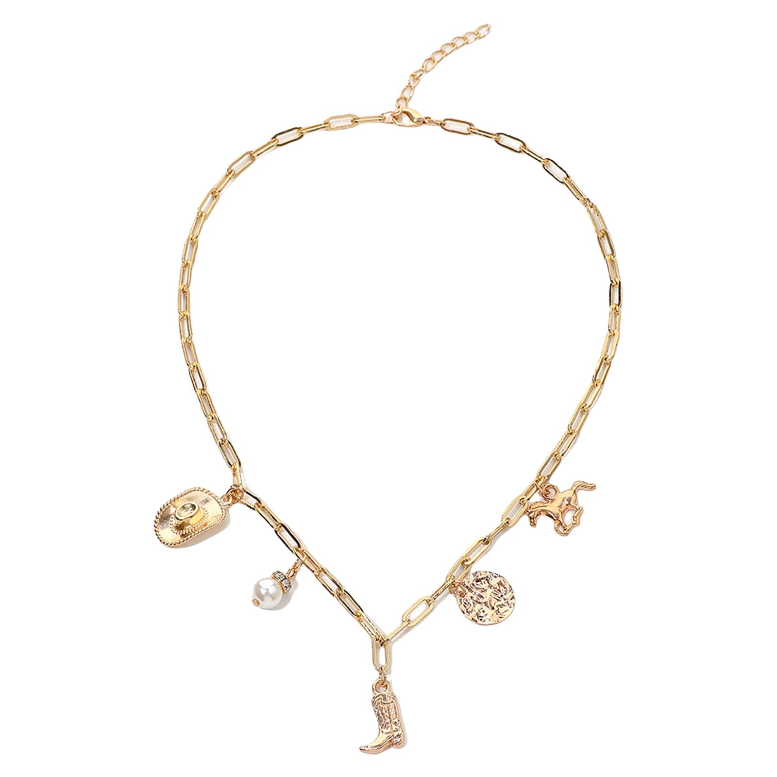 

Adjustable Chain Necklace with Cowboy Hat and Boot Pendants for a Distinctive Look in Casual or Festive Settings