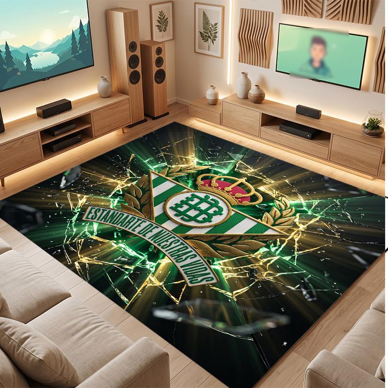 Real Betis Football Print Crystal Velvet Rug, Comfortable Water Absorbent Non Slip Indoor Floor Carpet