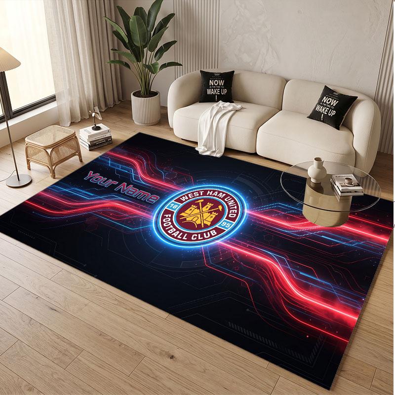 Custom Rug West Ham United football Pattern Print Name Text Soft Non‑Slip Floor Carpet for Home Indoor Decoration