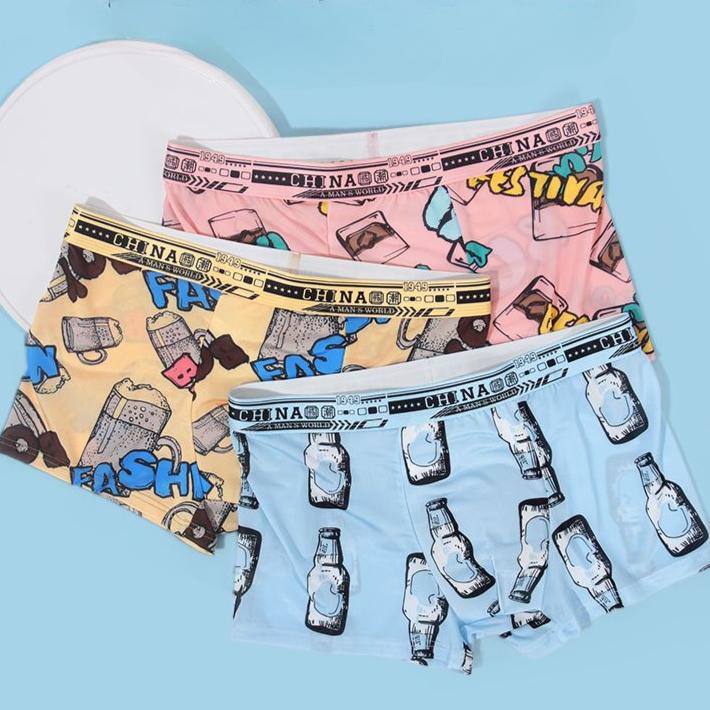 Thin Men's Underwear Printed Sexy U Bulge Pouch Mens Boxers Seamless Breathable Comfortable Mid Waist Underwear for Men