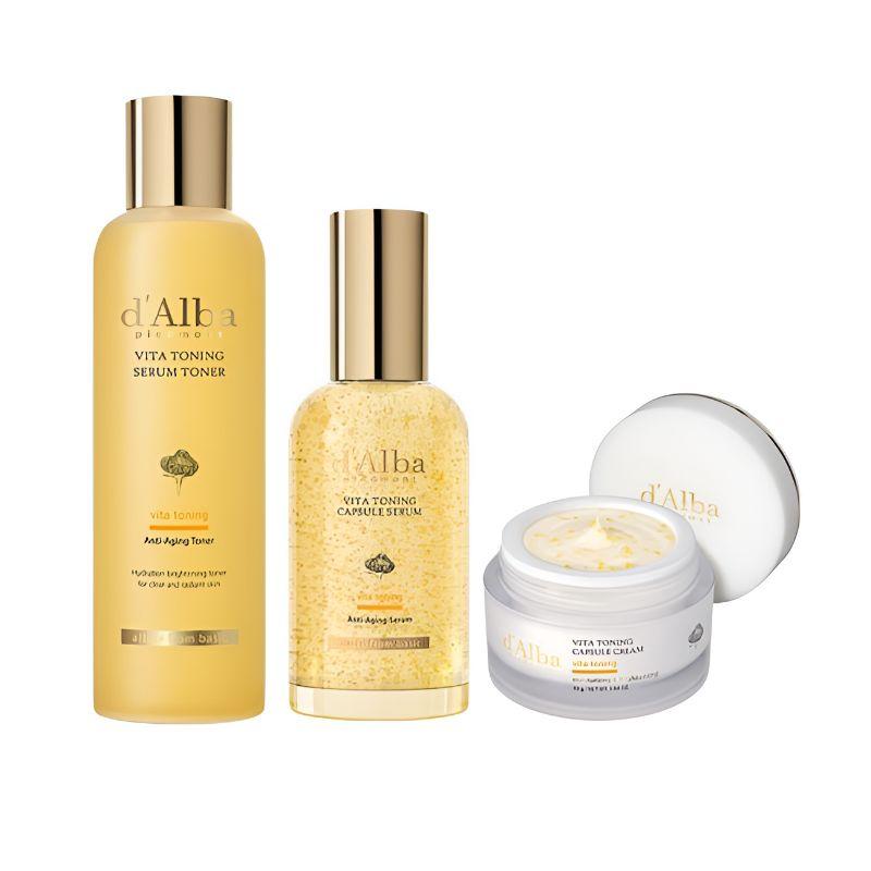 d’Alba Vita Toning Serum Toner 180ml + Capsule Serum 100ml + Capsule Cream 55g Set