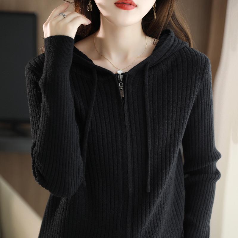 Early Autumn Hooded Knit Cardigan - Women's Slim Fit Long Sleeve Jacket