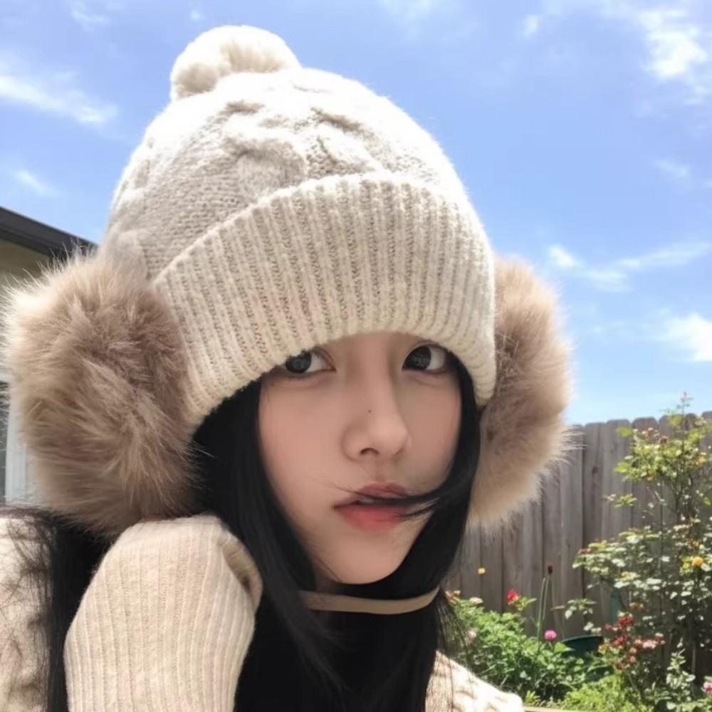 Large Head Circumference Faux Fur Beanie Faux Fur Ear Flaps Thermal Winter Hat Women Outdoor Use