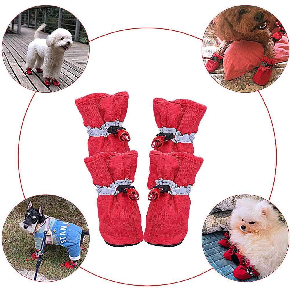 4Pcs Anti-Scratch Pet Dog Shoes with Reflective Trim Strong Grip Antiskid Puppy Shoes Wear-Resistant Does Not Fall Off