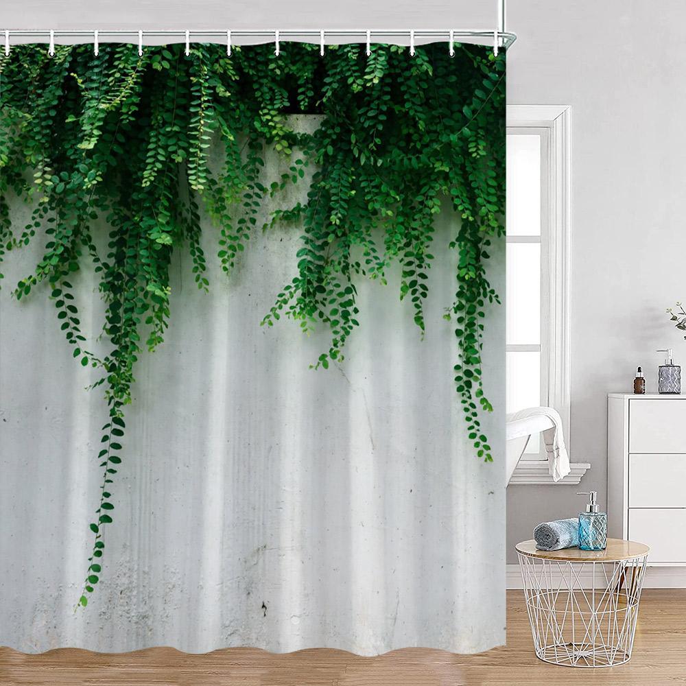 Green Vines Wall Shower Curtains Green Plants Greenery Bathroom Decorations Vintage Landscape Polyester Bath Curtains With Hooks