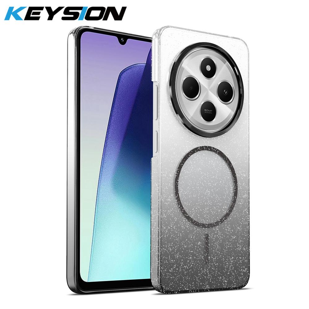 

KEYSION Luxury Gradient Glitter Magnetic Phone Case for Redmi 14C Transparent Hard PC Shockproof Back Cover for Xiaomi POCO C75 for Redmi 14C чорний