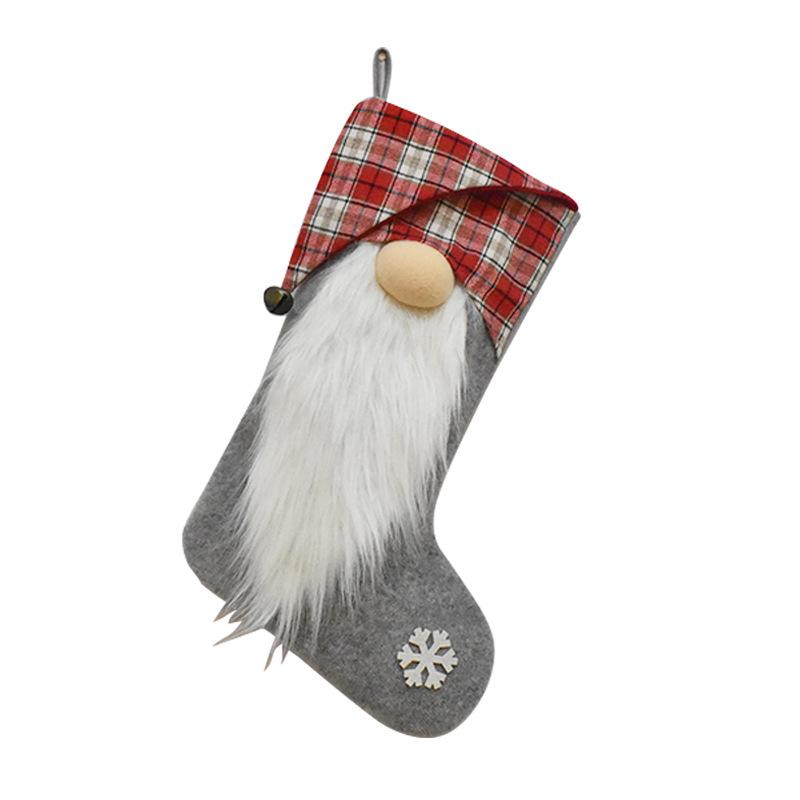2024 New Plaid Fabric Faceless Santa Doll Christmas Stocking - Red & Gray