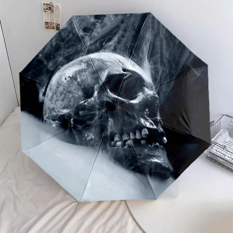 1Pc Skulls Automatic Umbrella - Suitable Travel Outdoor Portable Umbrella Birthday Gift Daily Essentials