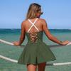 New One-piece Swimsuit for Women, Contrasting Color Swimsuit, Ready-made Swimsuit with Pockets and Skirt