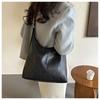 Women's Faux Leather Shoulder Bag, 2026 Trendy Solid Color Work Tote, Korean Style Zipper Closure Bucket Handbag