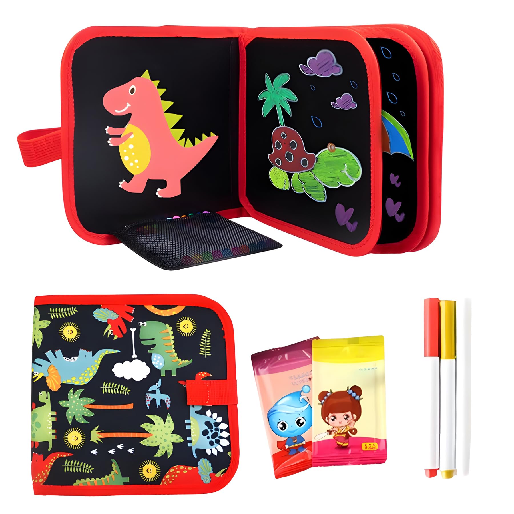 

Wishkey Reusable Art & Doodle Drawing Book with Wet Wipes and Watercolor Pens Magic Book for Kids 3+ and Up Magic Slate & Colouring Kit for Creat